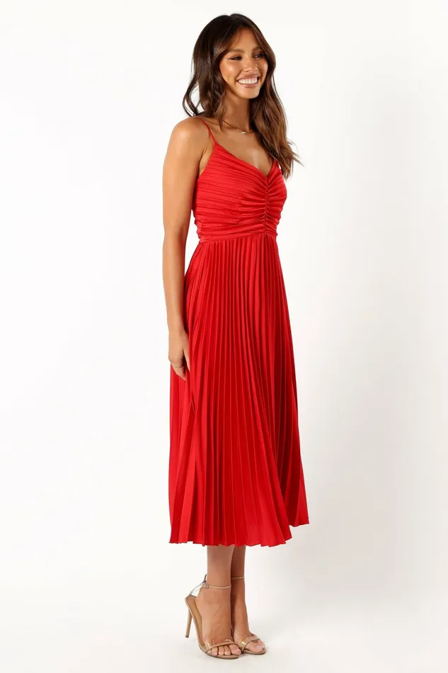 Dresses Women Naira Pleated Midi Dress Red Petal and Pup