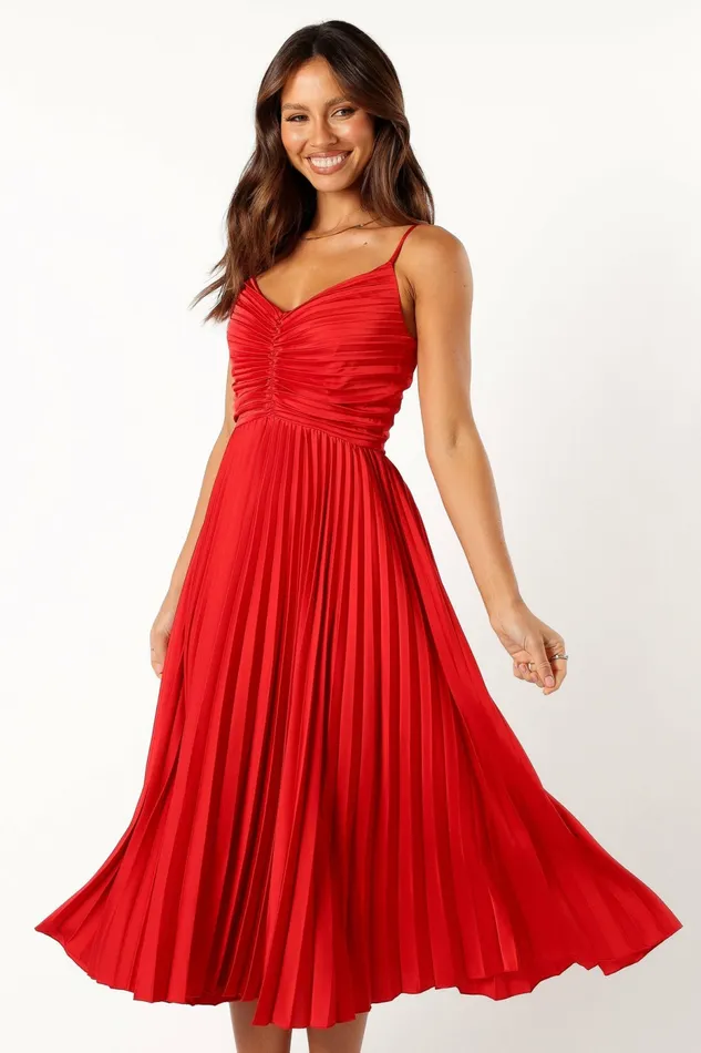 Dresses Women Naira Pleated Midi Dress Red Petal and Pup