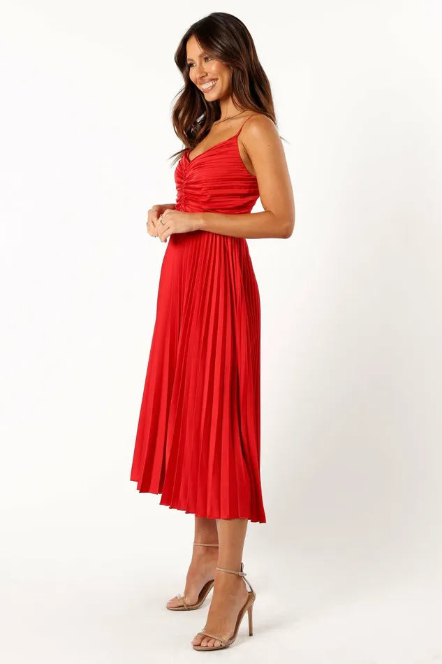 Dresses Women Naira Pleated Midi Dress Red Petal and Pup