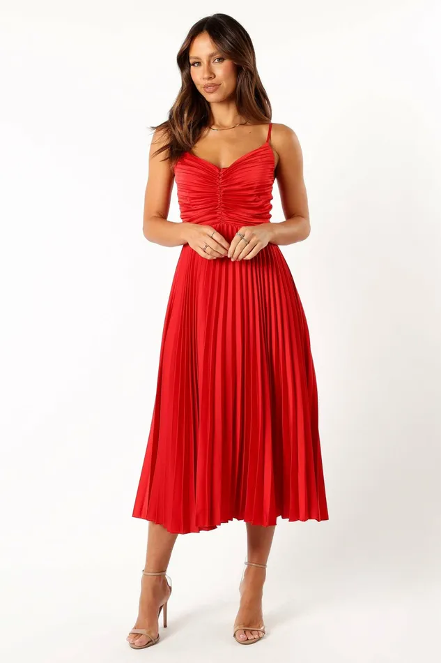 Dresses Women Naira Pleated Midi Dress Red Petal and Pup
