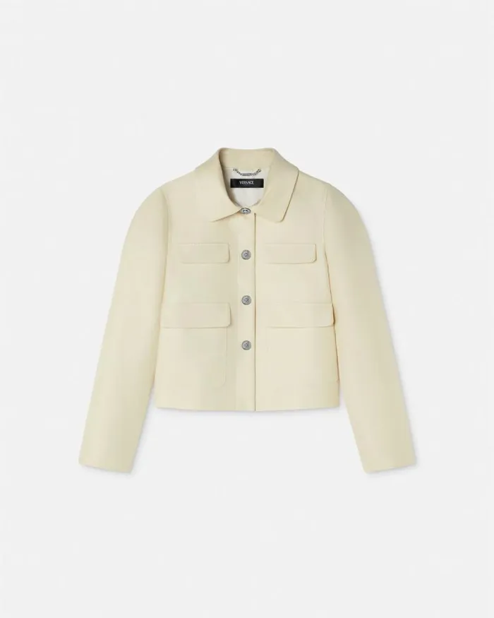 Duchesse Crop Blouson Jacket Beige Women Versace Outerwear and Coats