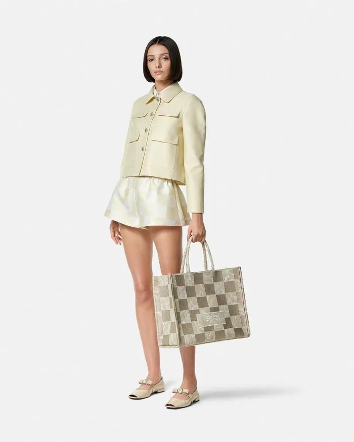 Duchesse Crop Blouson Jacket Beige Women Versace Outerwear and Coats