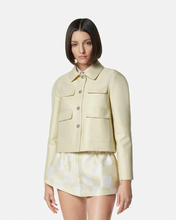 Duchesse Crop Blouson Jacket Beige Women Versace Outerwear and Coats