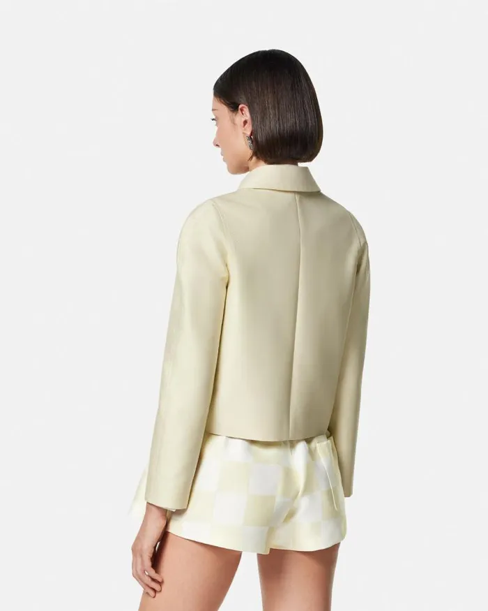 Duchesse Crop Blouson Jacket Beige Women Versace Outerwear and Coats