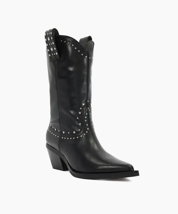 Dune London Ankle Boots Women Embellished Block Heel Cowboy Boots Black