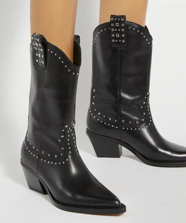 Dune London Ankle Boots Women Embellished Block Heel Cowboy Boots Black
