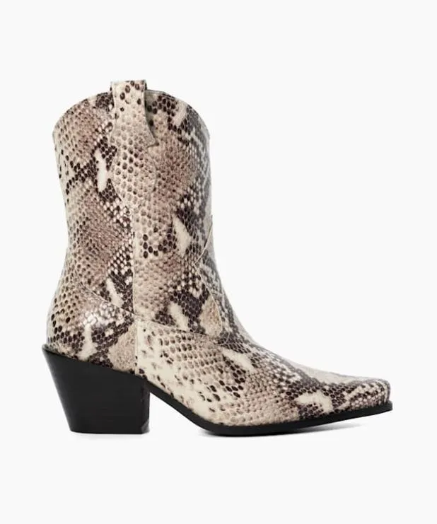 Dune London Ankle Boots Women Reptile Leather Western Boots Neutral