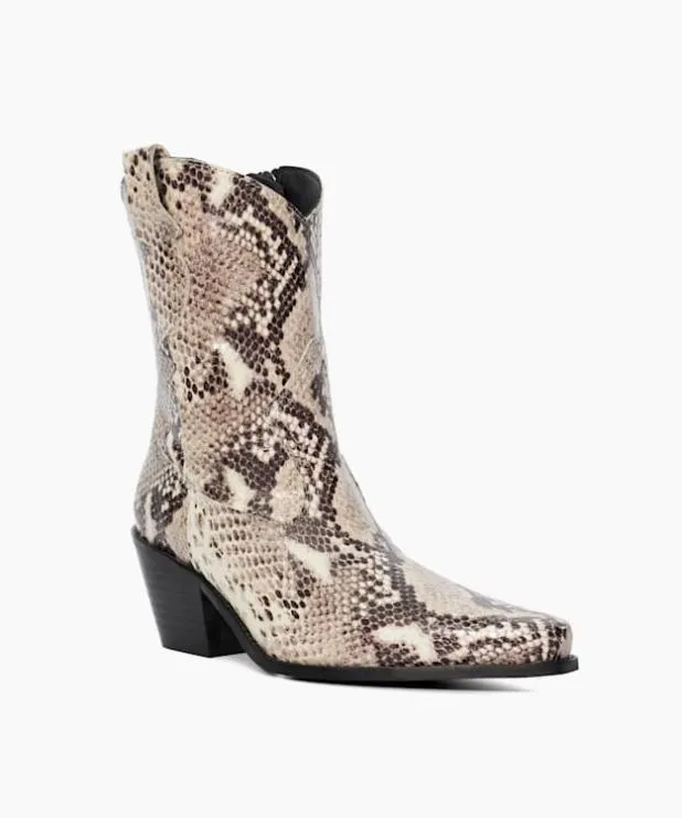 Dune London Ankle Boots Women Reptile Leather Western Boots Neutral