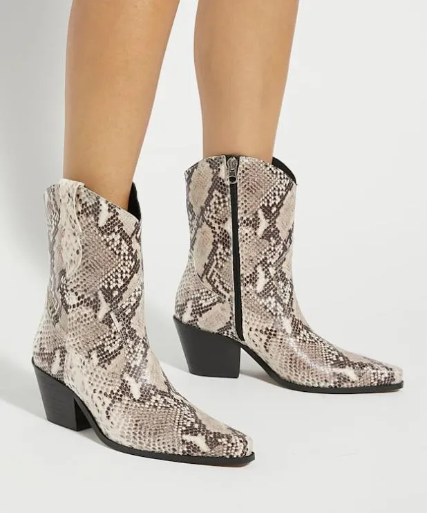 Dune London Ankle Boots Women Reptile Leather Western Boots Neutral