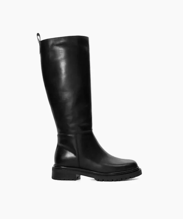 Dune London Black Boots Women Chunky Leather KneeHigh Boots Black