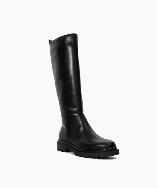 Dune London Black Boots Women Chunky Leather KneeHigh Boots Black