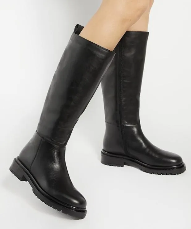 Dune London Black Boots Women Chunky Leather KneeHigh Boots Black