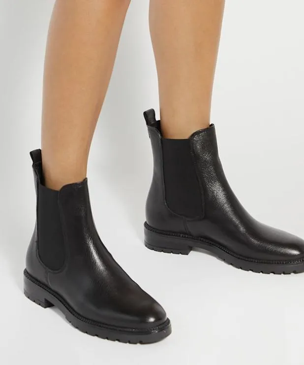 Dune London Black Boots Women Cleated Sole Chelsea Boots Black