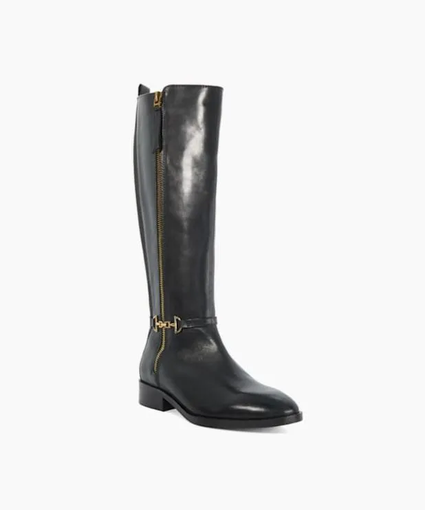 Dune London Black Boots Women Riding Boots With Signature Buckle Detail Black