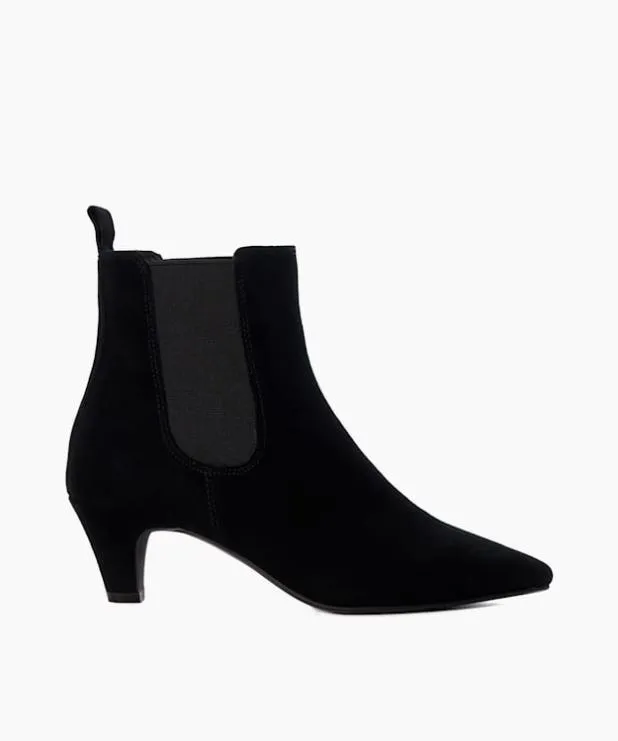 Dune London Black Boots Women Suede Mid Heel Chelsea Ankle Boots Black