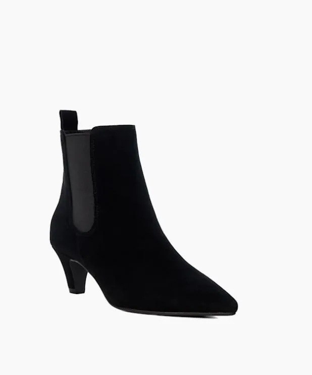 Dune London Black Boots Women Suede Mid Heel Chelsea Ankle Boots Black