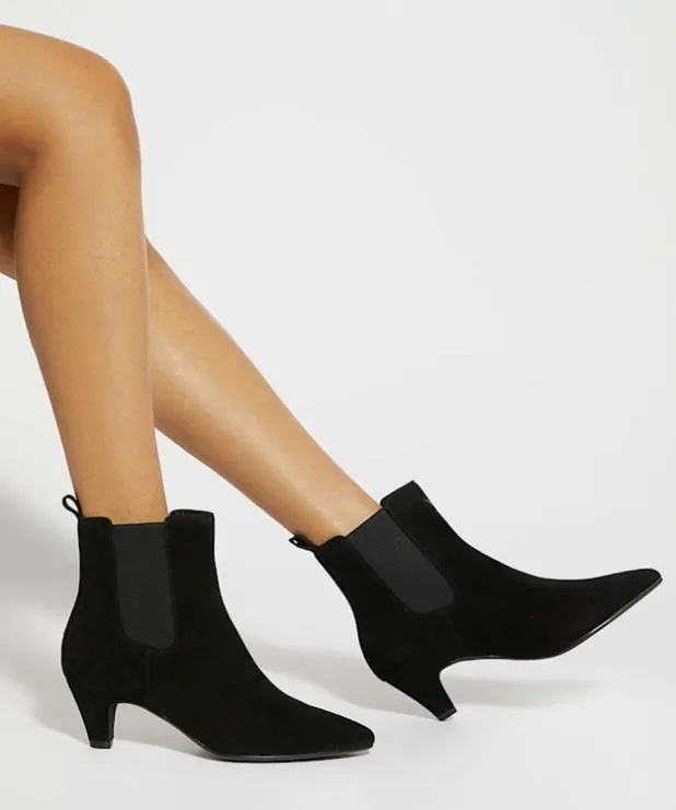 Dune London Black Boots Women Suede Mid Heel Chelsea Ankle Boots Black