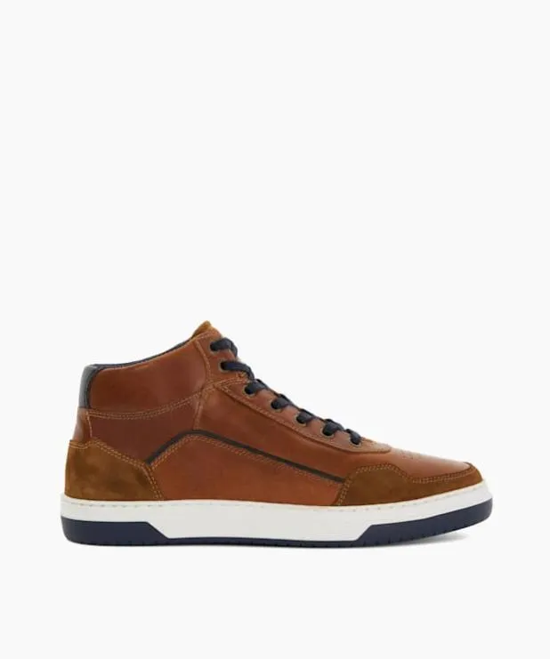 Dune London Brown Shoes Men Contrast Perforated High Top Trainers Brown