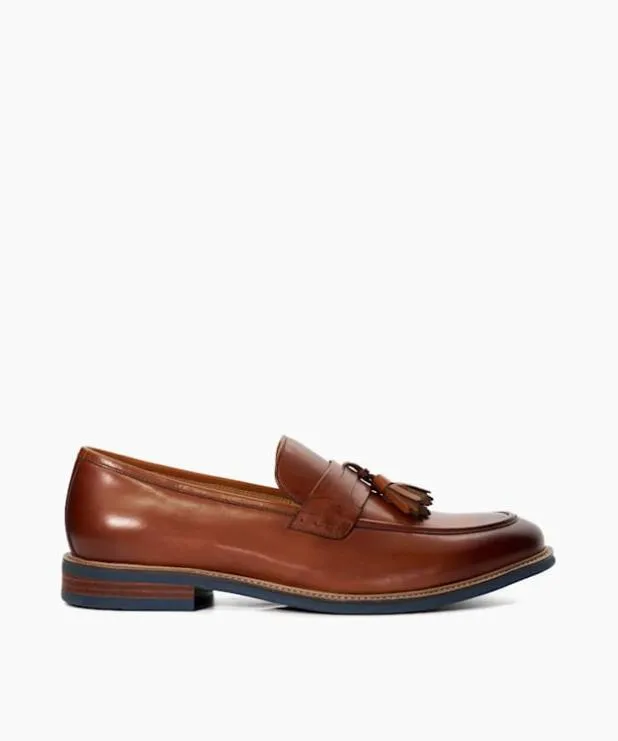 Dune London Brown Shoes Men Leather Contrast Sole Tassel Loafers Brown