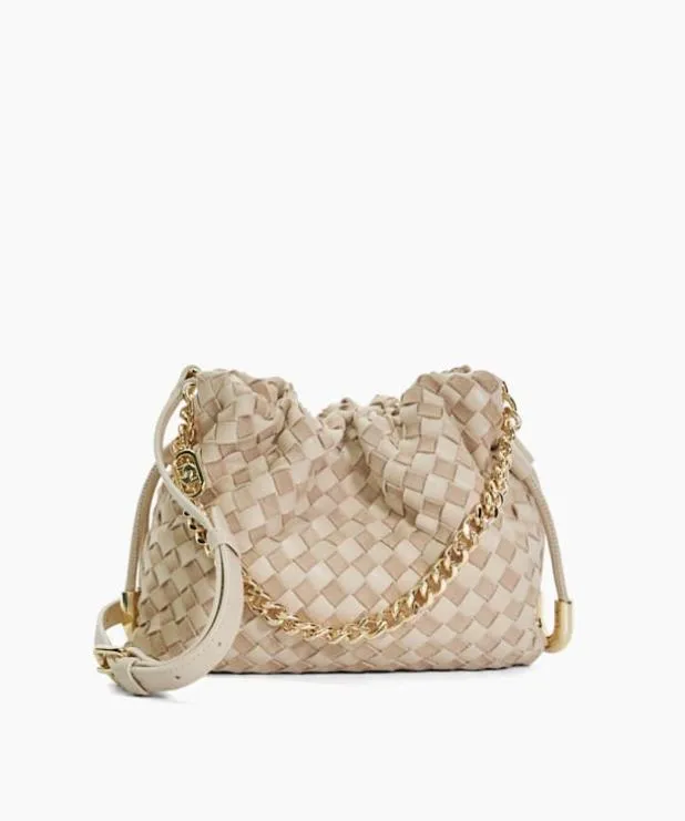 Dune London Crossbody Bags Women Small Drawstring Woven Leather Bag Neutral