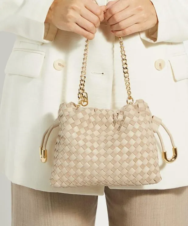 Dune London Crossbody Bags Women Small Drawstring Woven Leather Bag Neutral
