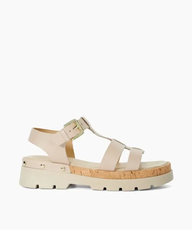 Dune London Flat Sandals Women Chunky Leather Cork Insert Sandals Pink
