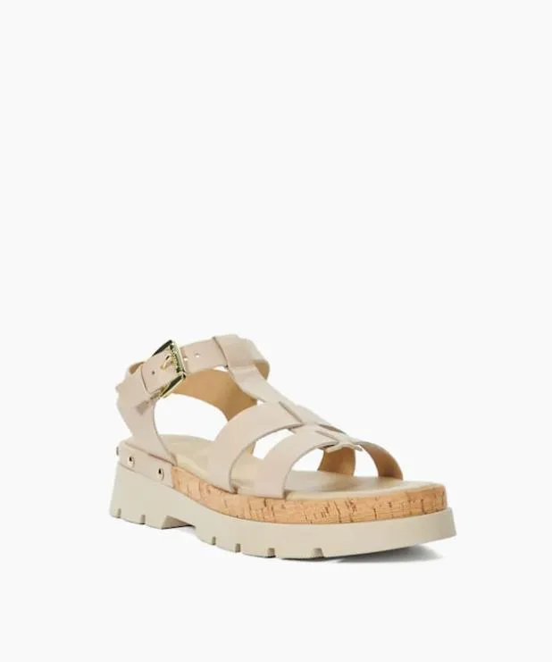 Dune London Flat Sandals Women Chunky Leather Cork Insert Sandals Pink