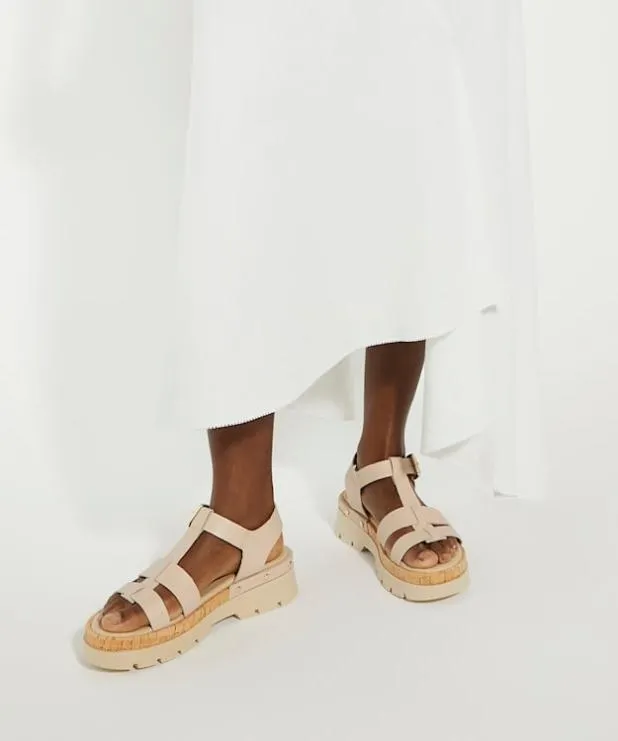 Dune London Flat Sandals Women Chunky Leather Cork Insert Sandals Pink