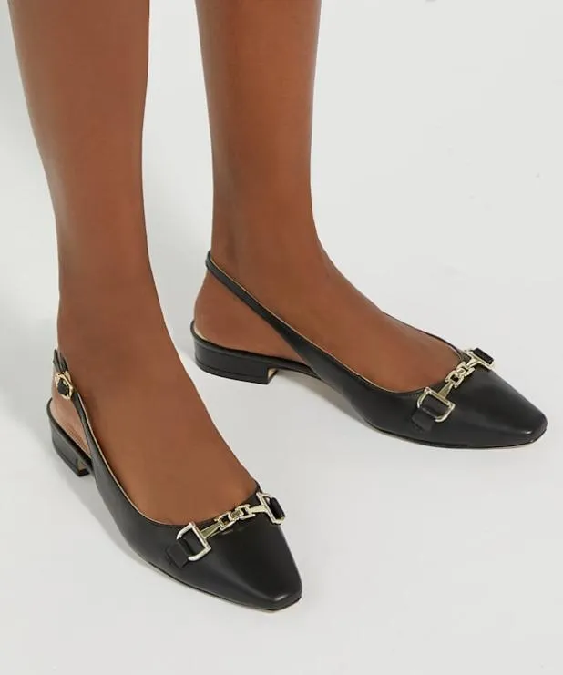 Dune London Flat Shoes Women Branded Snaffle Trim Slingback Flats Black