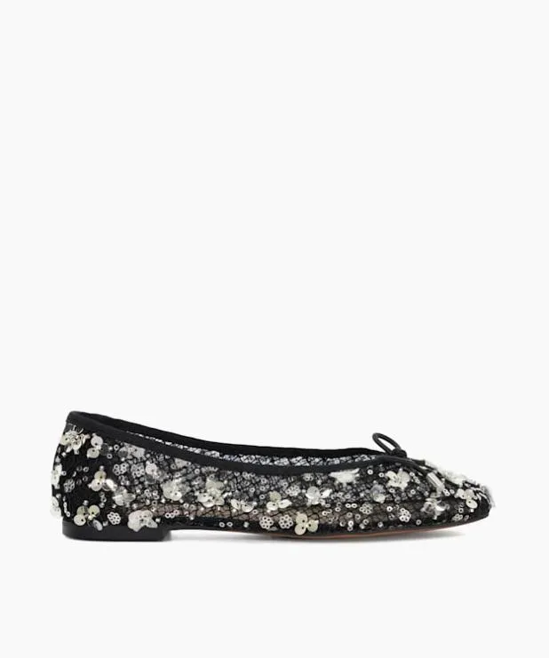 Dune London Flat Shoes Women Embellished Mesh Ballet Flat Black