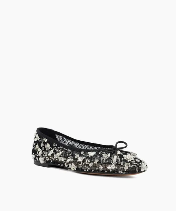 Dune London Flat Shoes Women Embellished Mesh Ballet Flat Black