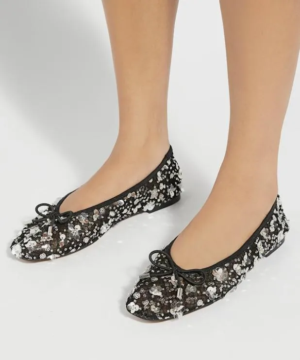 Dune London Flat Shoes Women Embellished Mesh Ballet Flat Black