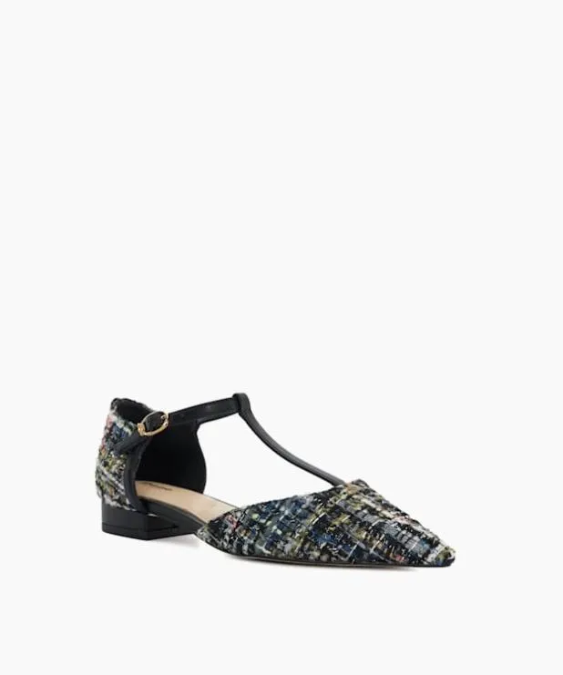 Dune London Flat Shoes Women Pointed Toe Boucle TBar Mary Janes Multi