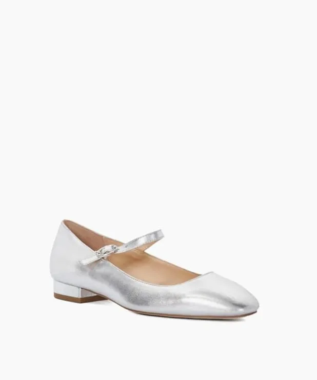 Dune London Flat Shoes Women Silver Low Heel Mary Janes Metallic