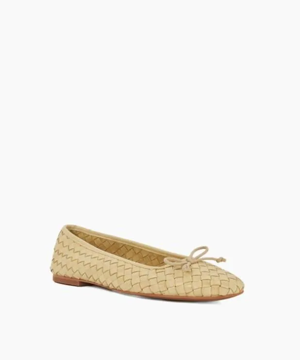 Dune London Flat Shoes Women Woven Leather Bow Detail Ballet Pumps Yellow