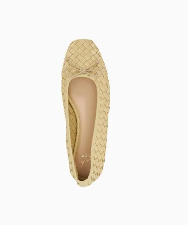 Dune London Flat Shoes Women Woven Leather Bow Detail Ballet Pumps Yellow