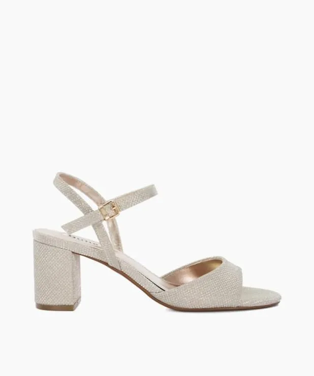 Dune London Heeled Sandals Women Block Heel Ankle Strap Sandals Metallic