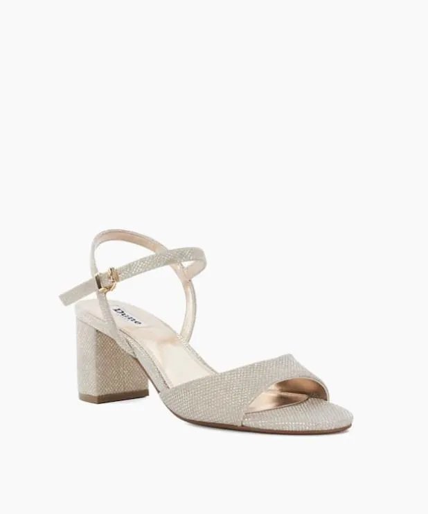 Dune London Heeled Sandals Women Block Heel Ankle Strap Sandals Metallic