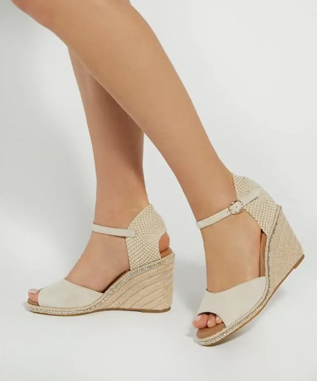 Dune London Heeled Sandals Women Raffia Embellished Wedge Sandals Pink