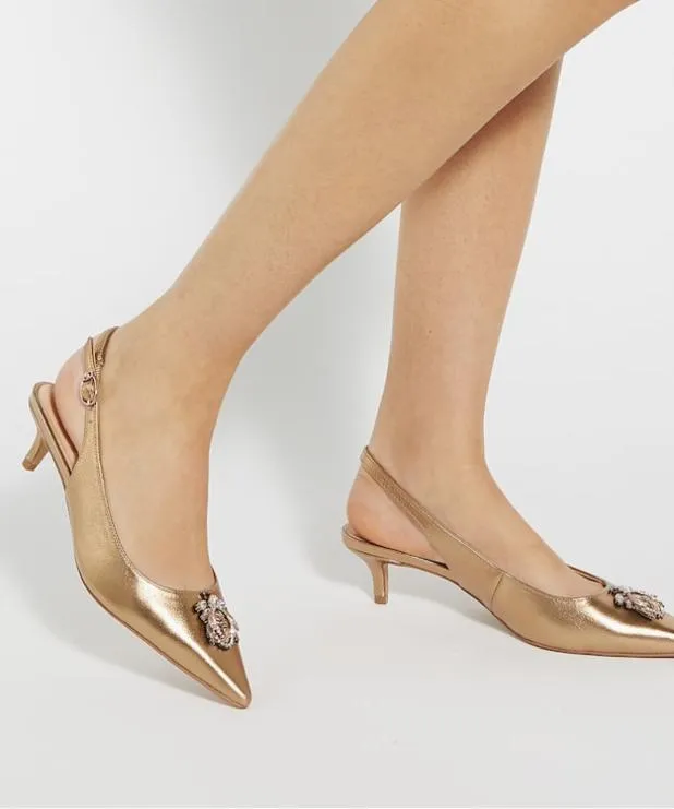 Dune London Heels Women Dune Bug Embellished Kitten Heels Metallic