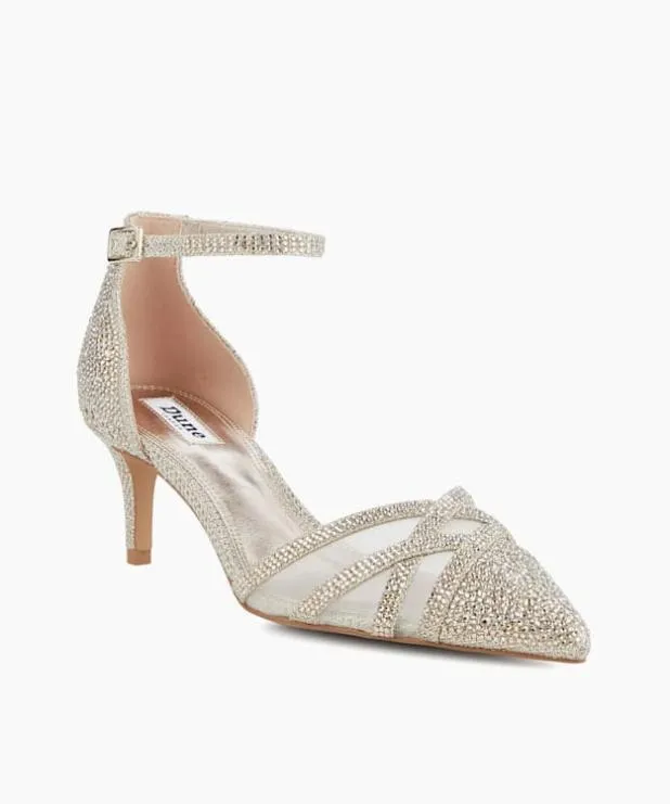 Dune London Heels Women Embellished Ankle Strap Open Courts Metallic