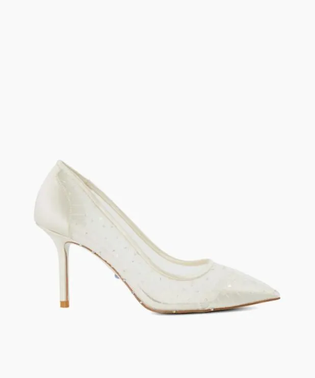 Dune London Heels Women Sequin Pleated Court Wedding Shoes White