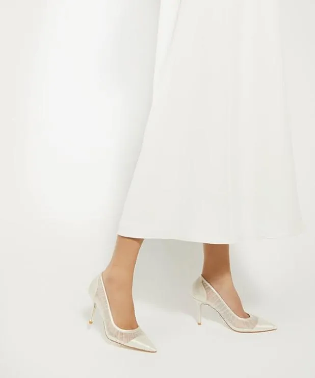 Dune London Heels Women Sequin Pleated Court Wedding Shoes White