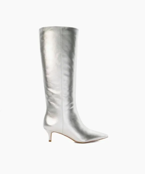 Dune London Knee High Boots Women KittenHeeled KneeHigh Boots Metallic Leather Dune London Knee High Boots Women KittenHeeled KneeHigh Boots Metallic Leather