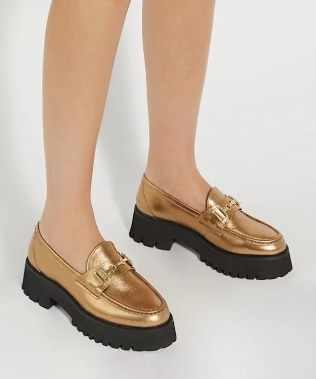 Dune London Loafers Women Chunky Branded Snaffle Trim Loafer Metallic