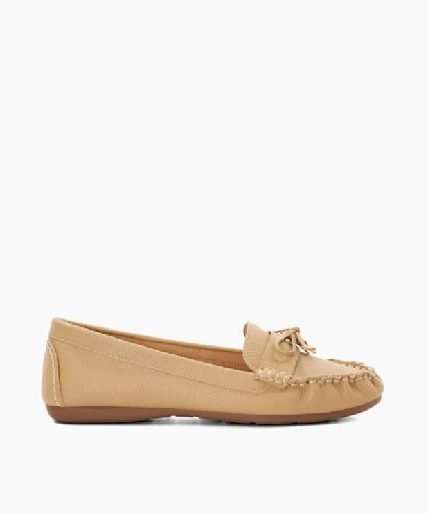 Dune London Loafers Women Leather Moccasins With Bow Detail Brown