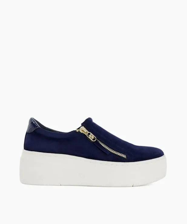 Dune London Trainers Women Suede Side Zip Chunky Flatform Trainers Blue