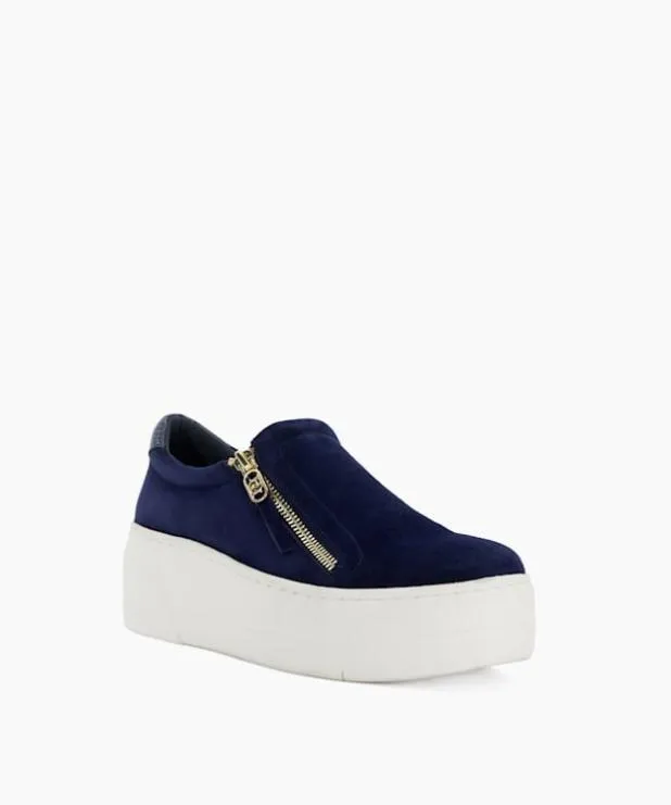 Dune London Trainers Women Suede Side Zip Chunky Flatform Trainers Blue