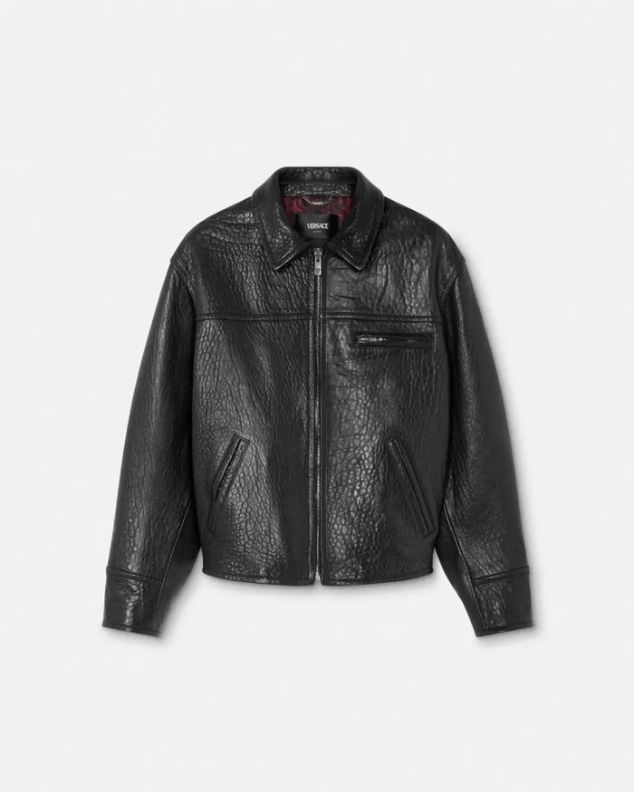 ElephantEffect Leather Blouson Jacket Black Men Versace Jackets and Coats