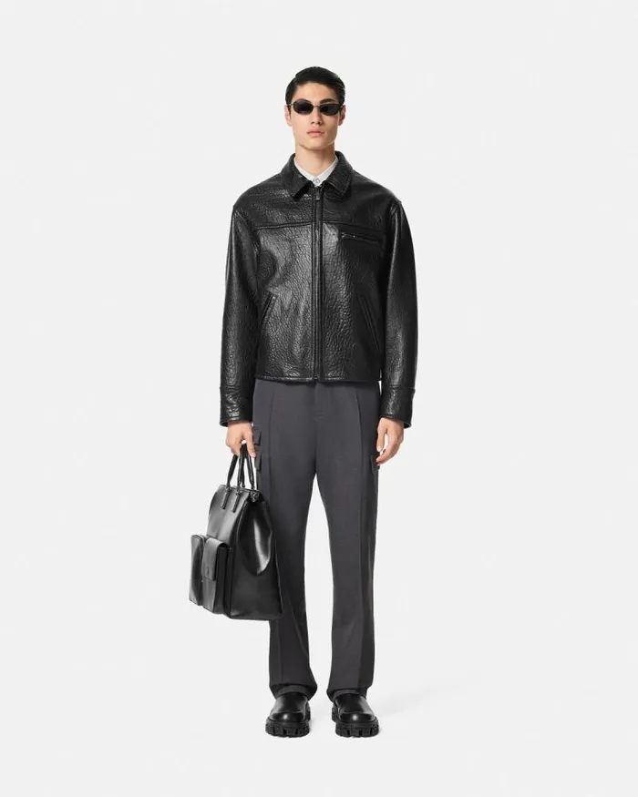 ElephantEffect Leather Blouson Jacket Black Men Versace Jackets and Coats